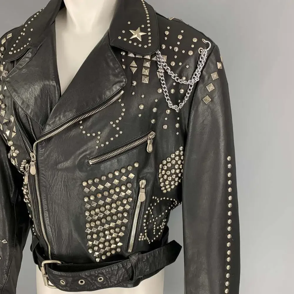 KATHARINE HAMNETT Winter 1990 Black Studded Leather Clean Up Or Die Biker Jacket - Picture 3 of 10